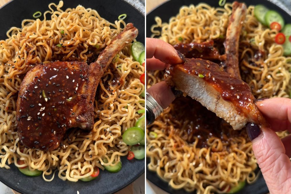 Sticky Garlic Iberico Pork Chops by Emma Wells