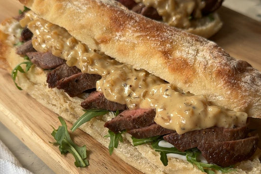 Wagyu Steak Ciabatta with Miso Peppercorn Sauce by Emma Wells