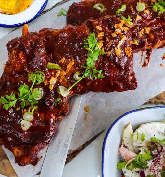 BBQ Baby Back Ribs With Cider Sauce and Fennel Slaw